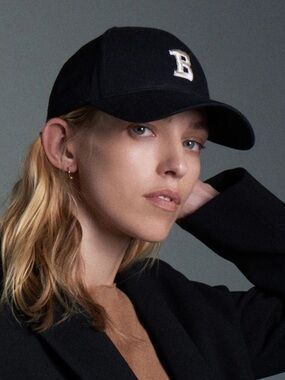 bec + bridge Black Baseball Cap with White 'B' Embroidery